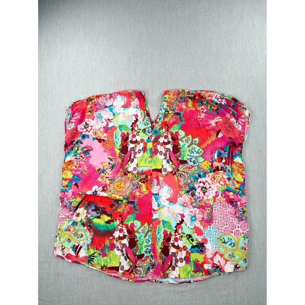 Josie Natori‎ Geisha Floral Print V-Neck Sleep Top Pink Multicolor XS